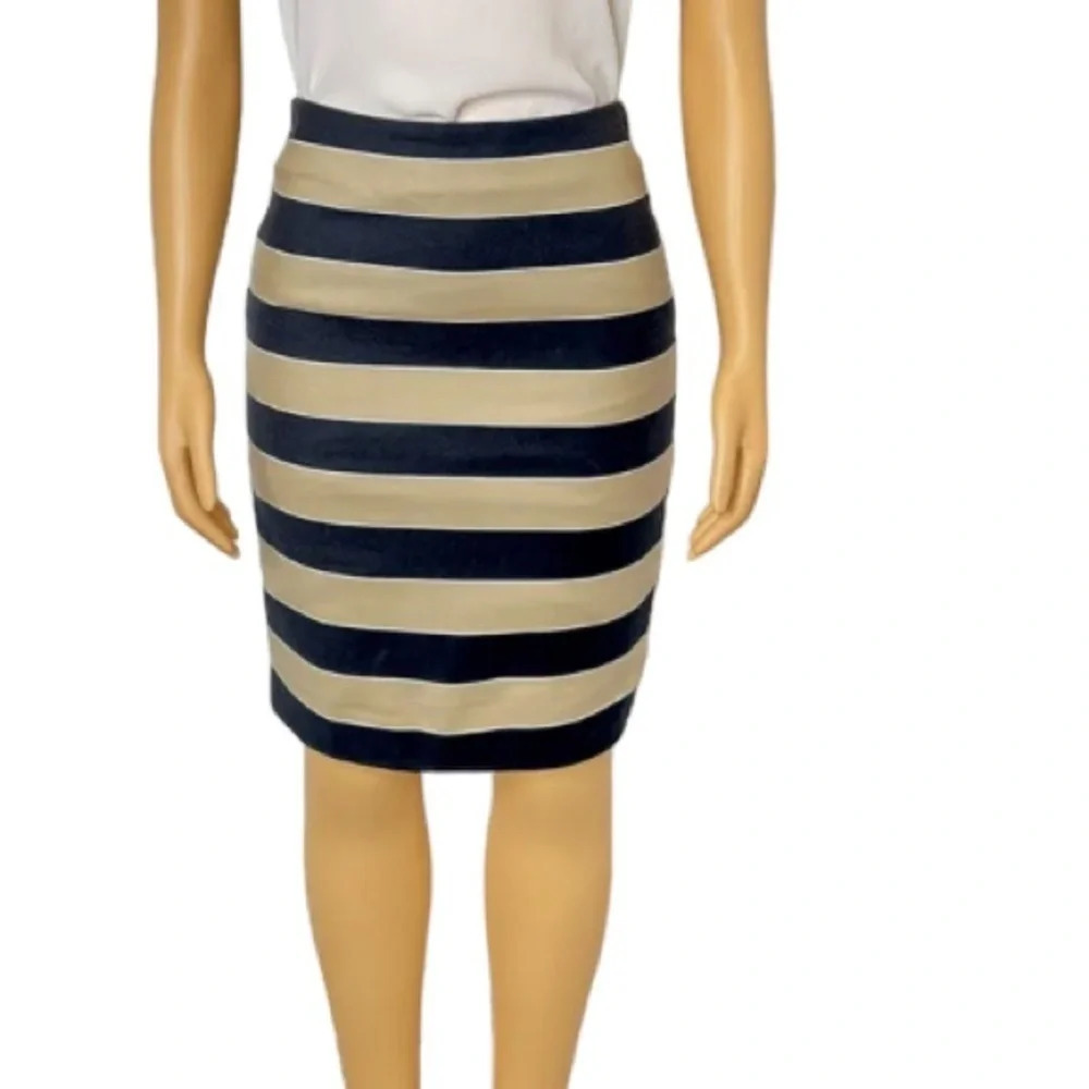 Loft Tan Black Striped Mini Pencil Skirt Size 8